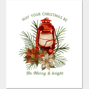 Christmas Lantern With 'May Your Christmas be Merry & Bright' Posters and Art